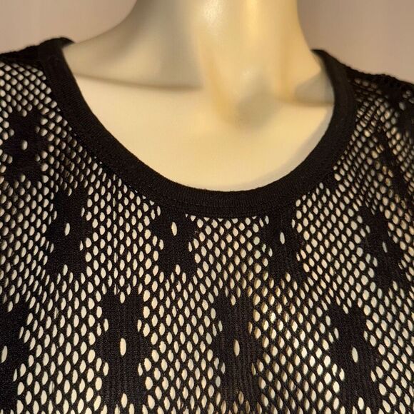 LG Sport Black Sheer Mesh Swim Cover Crochet Shift Cover Up Sundress Size Large - Picture 5 of 13